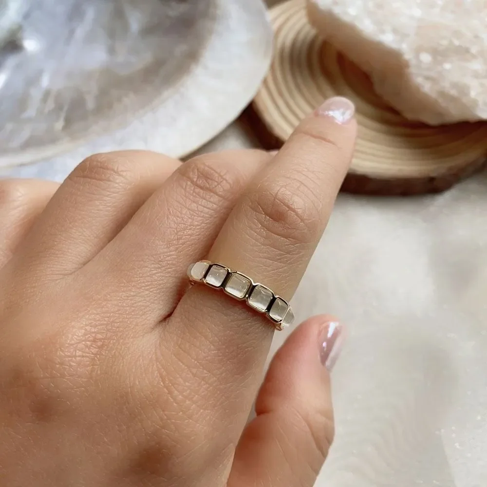 18K Gold Plated White Opal Cat Eye Band Ring